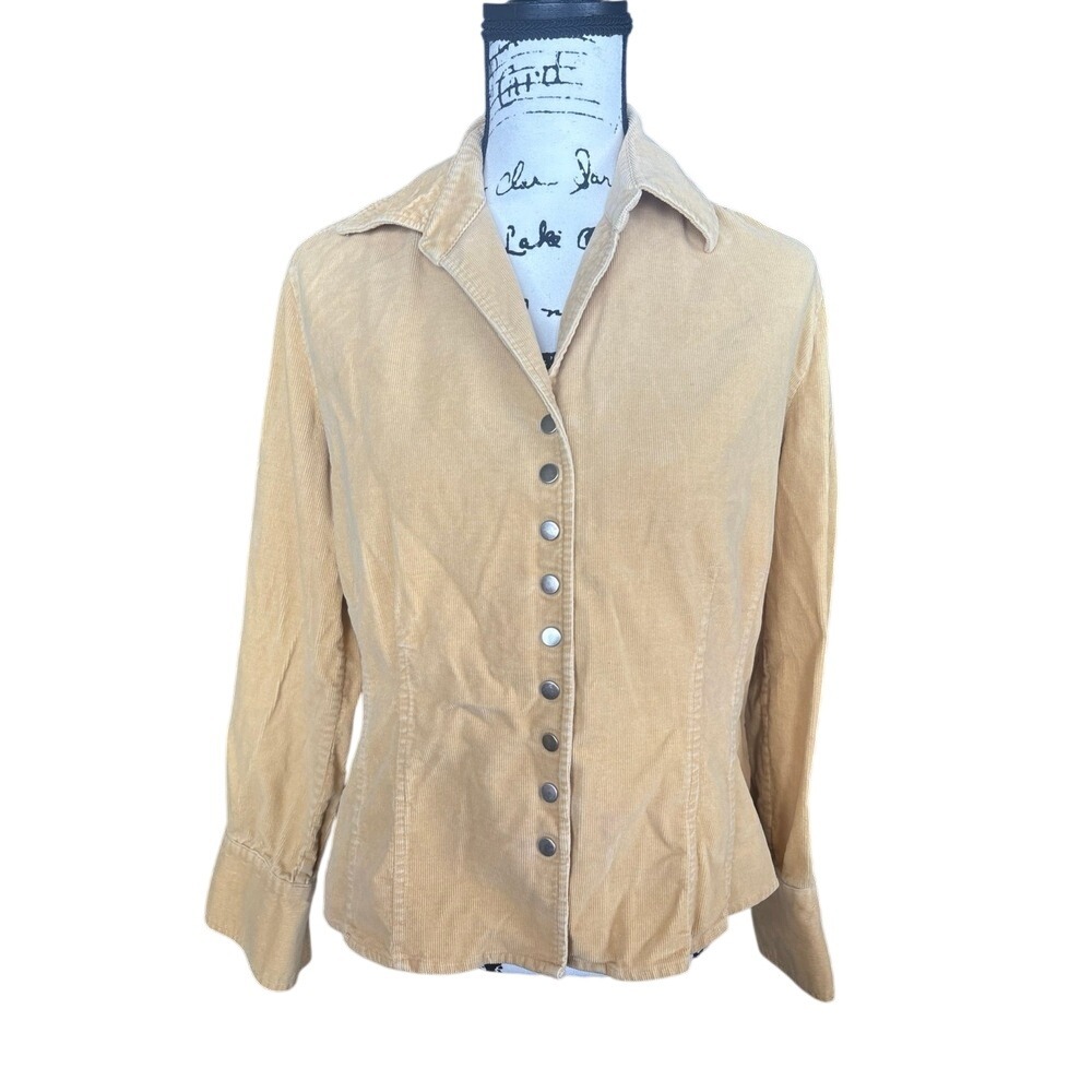 Christopher & Banks Corduroy Shirt Womens S Yellow Snap Front Fitted Western